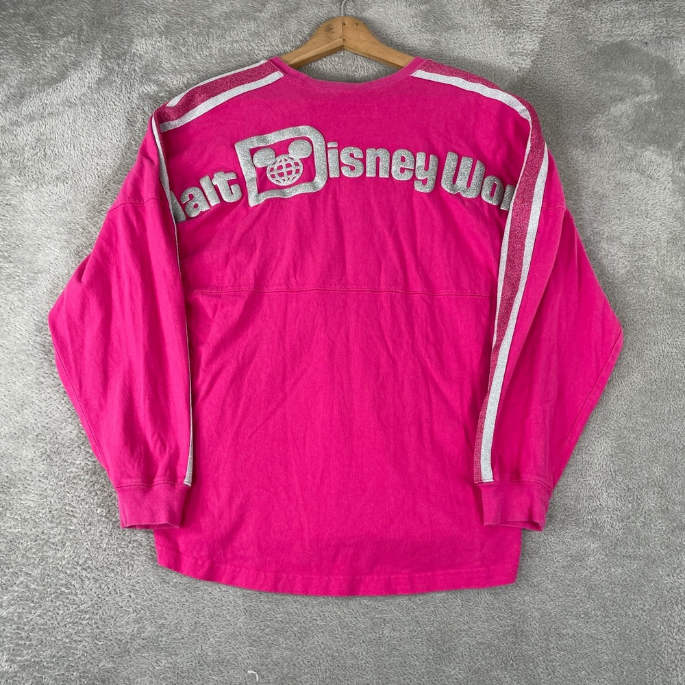 Walt Disney World Spirit Jersey Shirt Womens Medium Pink Glitter Silver Sparkle